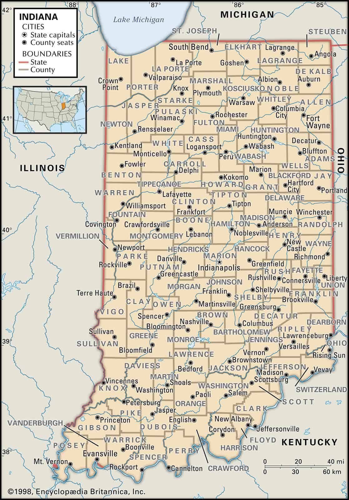 Indiana Map With Cities And Counties 